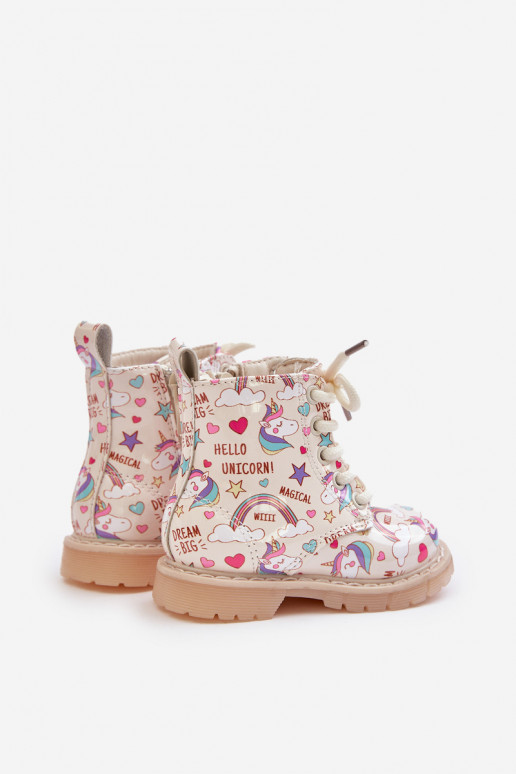 INarme kinderschoenen met ritssluitingen Eenhoorns beige Tiptop