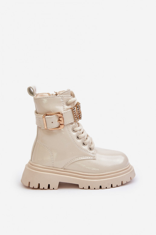 Laarzen Kinderen met lakeffect opInarmen met versierde hakken beige Gilian Laarzen Kinderen met lakeffect opInarmen met versierde hakken beige Gilian