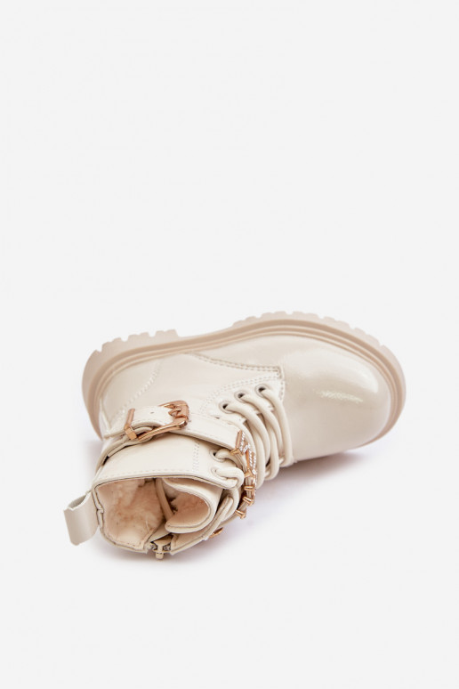 Laarzen Kinderen met lakeffect opInarmen met versierde hakken beige Gilian Laarzen Kinderen met lakeffect opInarmen met versierde hakken beige Gilian