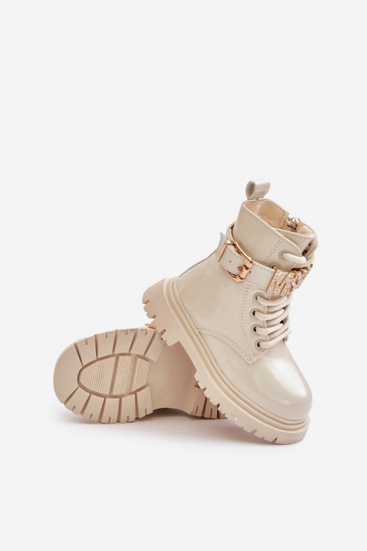 Laarzen Kinderen met lakeffect opInarmen met versierde hakken beige Gilian Laarzen Kinderen met lakeffect opInarmen met versierde hakken beige Gilian