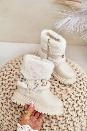 Eko Leer Laarzen Kinderen met bont I met gespenmi beige Cartemes