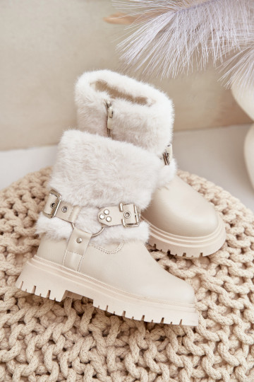 Eko Leer Laarzen Kinderen met bont I met gespenmi beige Cartemes 2