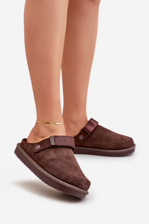 Gevoerde damespantoffels met platform in chocoladekleur Neliel