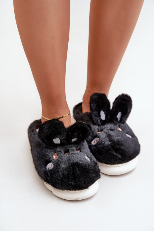 Pantoffels met een konijnen thema in zwart Įjungtatasha
