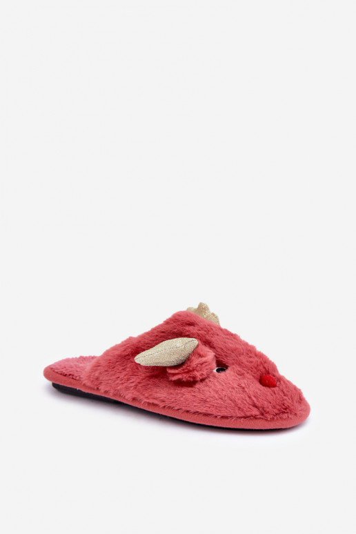 Slippers Kerstmis Met Thema Rendier met bont koraal kleuren Asielle Slippers Kerstmis Met Thema Rendier met bont koraal kleuren Asielle