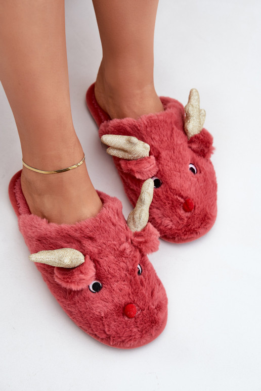 Kerstslippers met een rendier-thema in koraalkleur Asielle