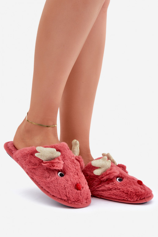 Kerstslippers met een rendier-thema in koraalkleur Asielle