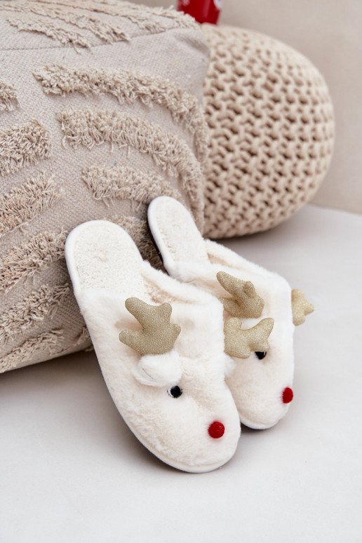 Slippers Kerstmis Met Thema Rendier met bont Initte kleur Asielle Slippers Kerstmis Met Thema Rendier met bont Initte kleur Asielle