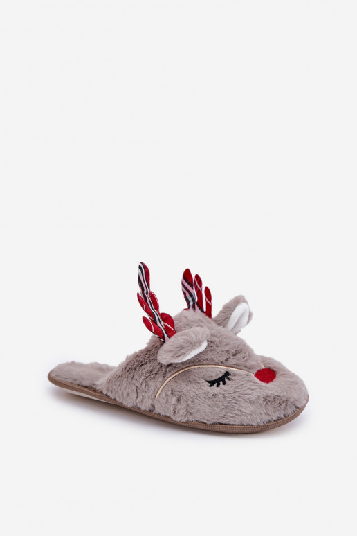 Kerstslippers met een rendier-thema in zandkleur Sylaia