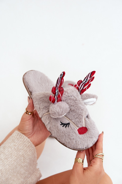 Kerstslippers met een rendier-thema in zandkleur Sylaia