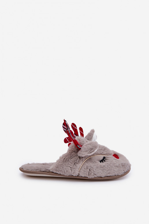 Kerstslippers met een rendier-thema in zandkleur Sylaia