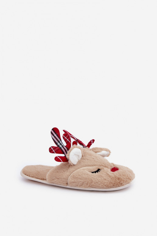 Kerstslippers met een rendier-thema in zandkleur Sylaia