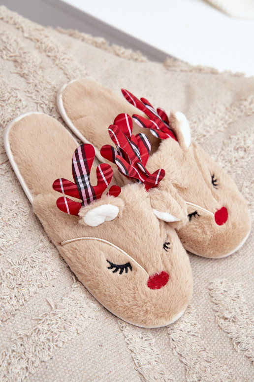 Kerstmis Slippers Met Thema Rendier beige Sylaia Kerstmis Slippers Met Thema Rendier beige Sylaia