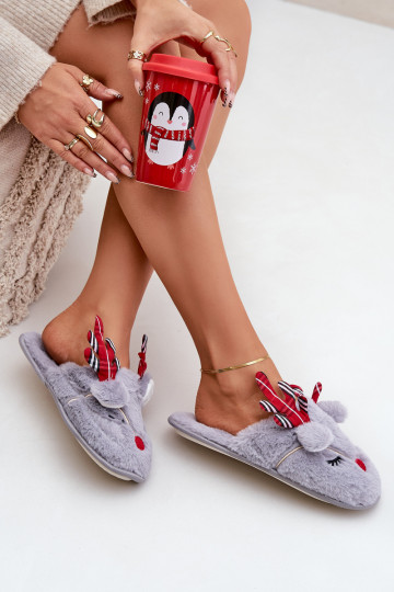 Kerstmis Slippers Met Thema Rendier grijs Sylaia
