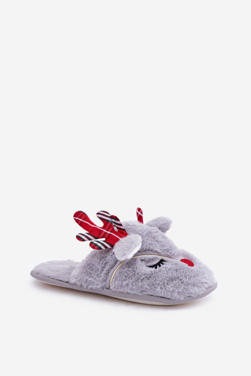 Kerstmis Slippers Met Thema Rendier grijs Sylaia Kerstmis Slippers Met Thema Rendier grijs Sylaia