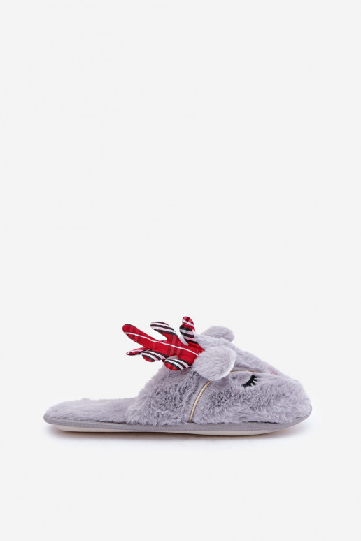 Kerstslippers met een rendier-thema in grijze kleur Sylaia