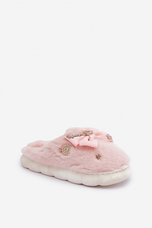 met bont Slippers met linten I Przypinkami roze Annalira met bont Slippers met linten I Przypinkami roze Annalira