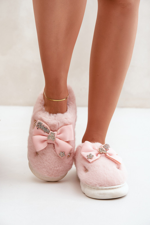 met bont Slippers met linten I Przypinkami roze Annalira met bont Slippers met linten I Przypinkami roze Annalira
