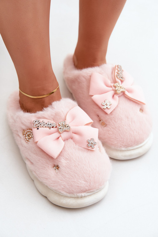 met bont Slippers met linten I Przypinkami roze Annalira met bont Slippers met linten I Przypinkami roze Annalira