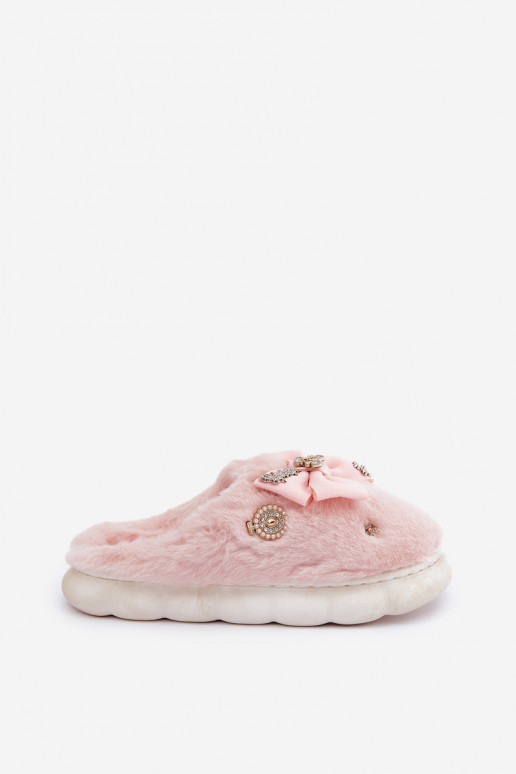 met bont Slippers met linten I Przypinkami roze Annalira met bont Slippers met linten I Przypinkami roze Annalira