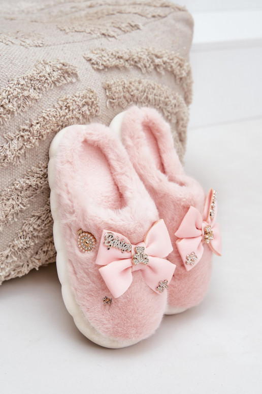 met bont Slippers met linten I Przypinkami roze Annalira met bont Slippers met linten I Przypinkami roze Annalira