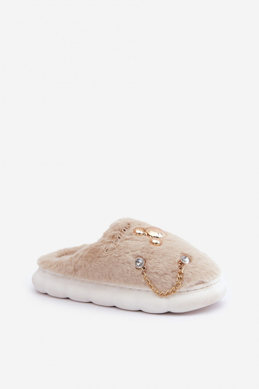 Slippers met strikken en bont in zandkleur Ivelfedi