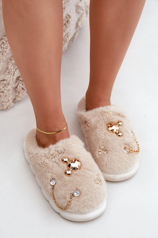 met bont Slippers Z Przypinkami beige Ivelfedi met bont Slippers Z Przypinkami beige Ivelfedi