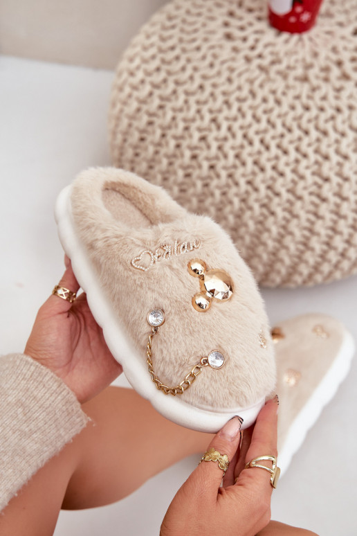 Slippers met strikken en bont in zandkleur Ivelfedi