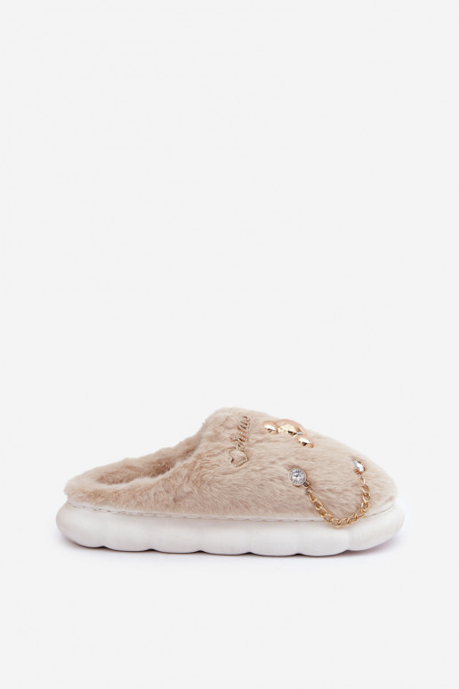 Slippers met strikken en bont in zandkleur Ivelfedi