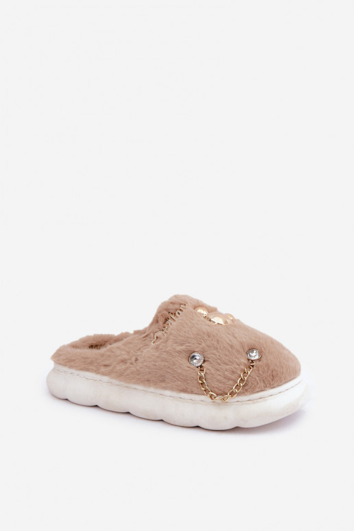 Slippers met strikken en bont in zandkleur Ivelfedi