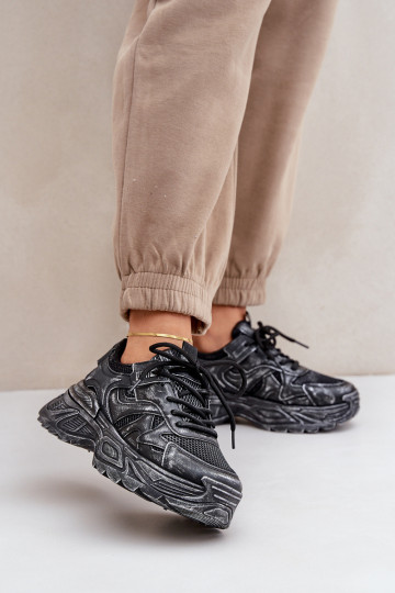 Schoenen met sneakers-model voor dames met slijtage-effect en platform in zwarte kleur SeladĮen 2