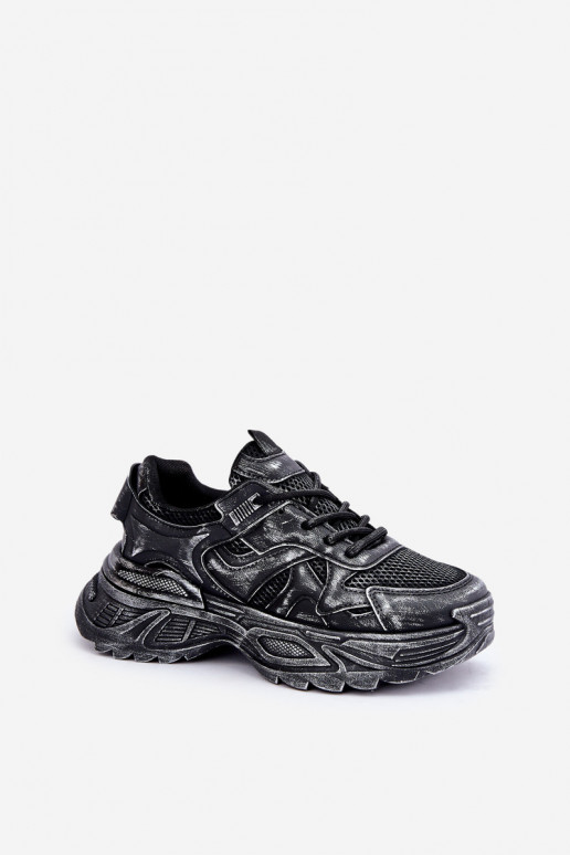 Schoenen met sneakers-model voor dames met slijtage-effect en platform in zwarte kleur SeladĮen