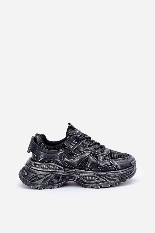 Schoenen met sneakers-model voor dames met slijtage-effect en platform in zwarte kleur SeladĮen