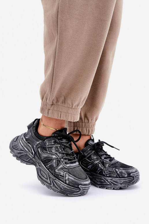 Schoenen met sneakers-model voor dames met slijtage-effect en platform in zwarte kleur SeladĮen