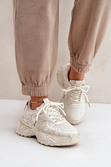 Schoenen met sneakers-model voor dames met slijtage-effect en platform in zandkleur SeladĮen
