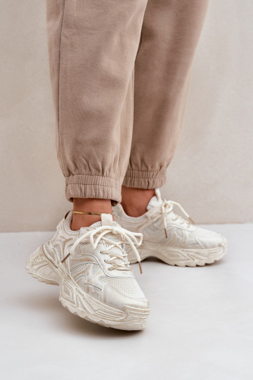 Schoenen met sneakers-model voor dames met slijtage-effect en platform in zandkleur SeladĮen 2
