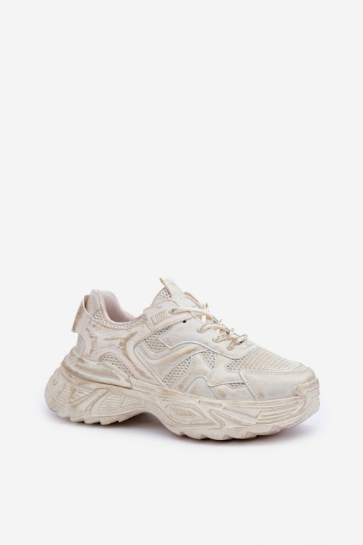 Schoenen met sneakers-model voor dames met slijtage-effect en platform in zandkleur SeladĮen