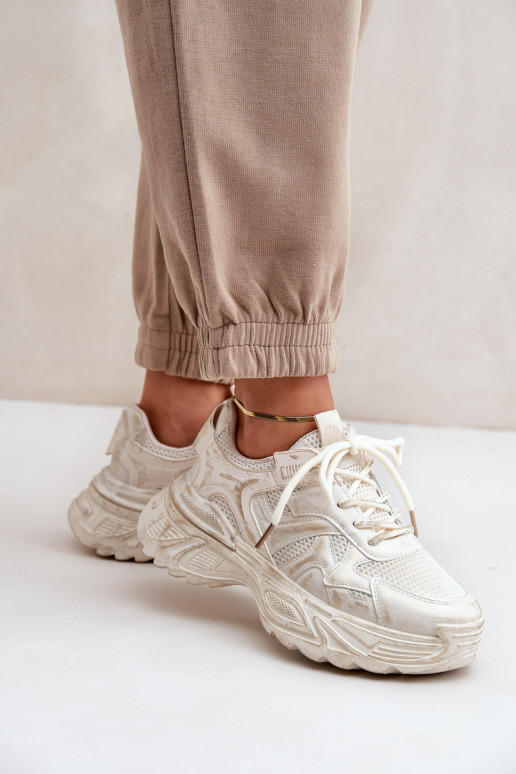 Schoenen met sneakers-model voor dames met slijtage-effect en platform in zandkleur SeladĮen