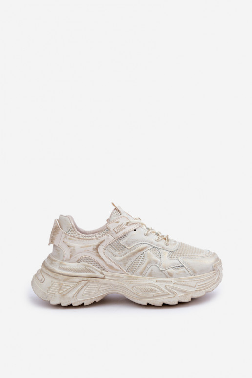 Schoenen met sneakers-model voor dames met slijtage-effect en platform in zandkleur SeladĮen