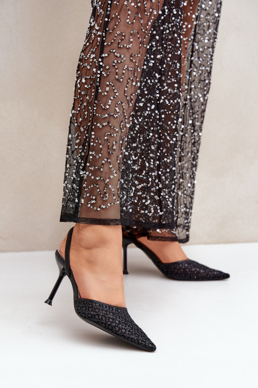 Hoge hakken met open hiel versierd met glitters in zwart Berilae