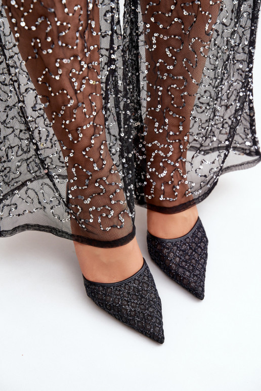 Hoge hakken met open hiel versierd met glitters in zwart Berilae