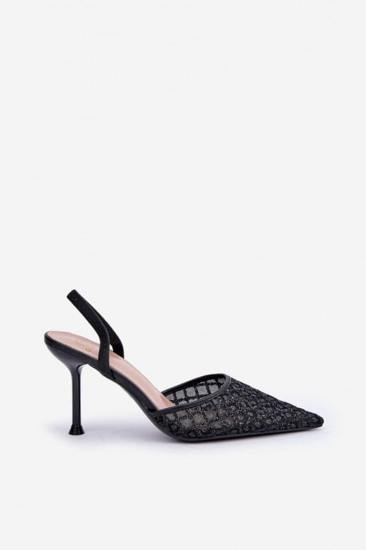 Hoge hakken met open hiel versierd met glitters in zwart Berilae