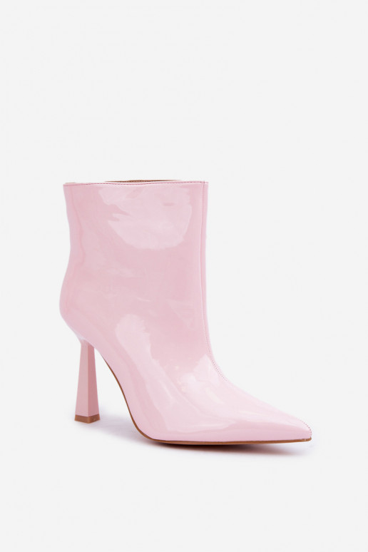met lak-effect ankle boots met spitse neus instapmodel lichtroze kleur Seliri