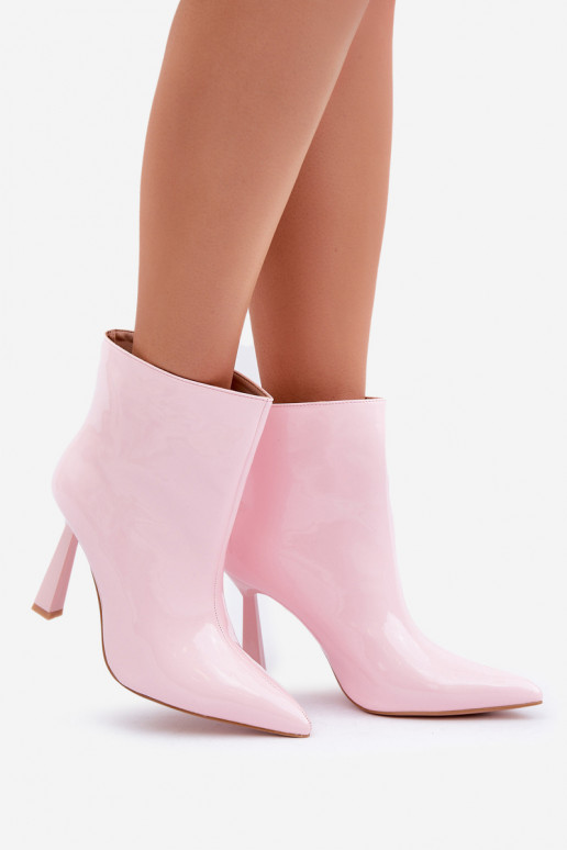 met lak-effect ankle boots met spitse neus instapmodel lichtroze kleur Seliri