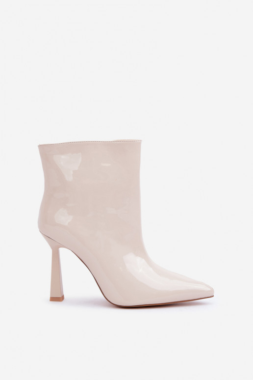 met lak-effect ankle boots met spitse neus instapmodel ivoorkleurige kleur Seliri