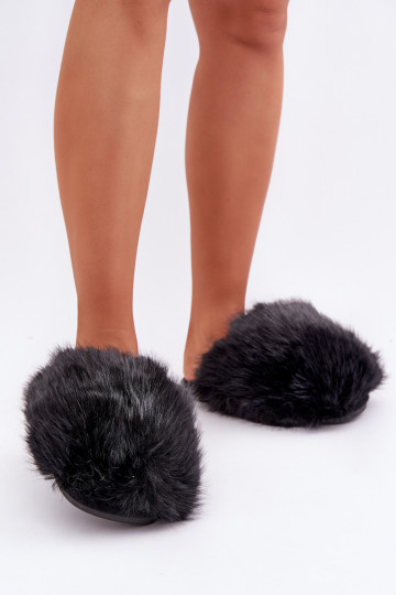 Dames slippers met bont in zwart INladisa