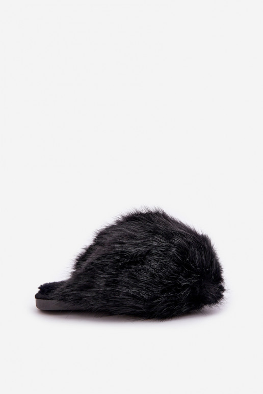 Dames slippers met bont in zwart INladisa