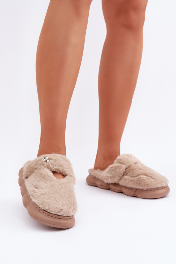 met bont Slippers Z Het heeftłą Broszką beige Primaria