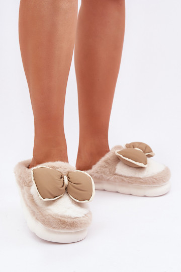 met bont Slippers met linten beige Grilis