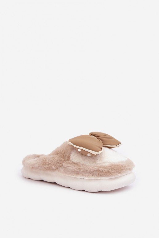 met bont Slippers met linten beige Grilis met bont Slippers met linten beige Grilis